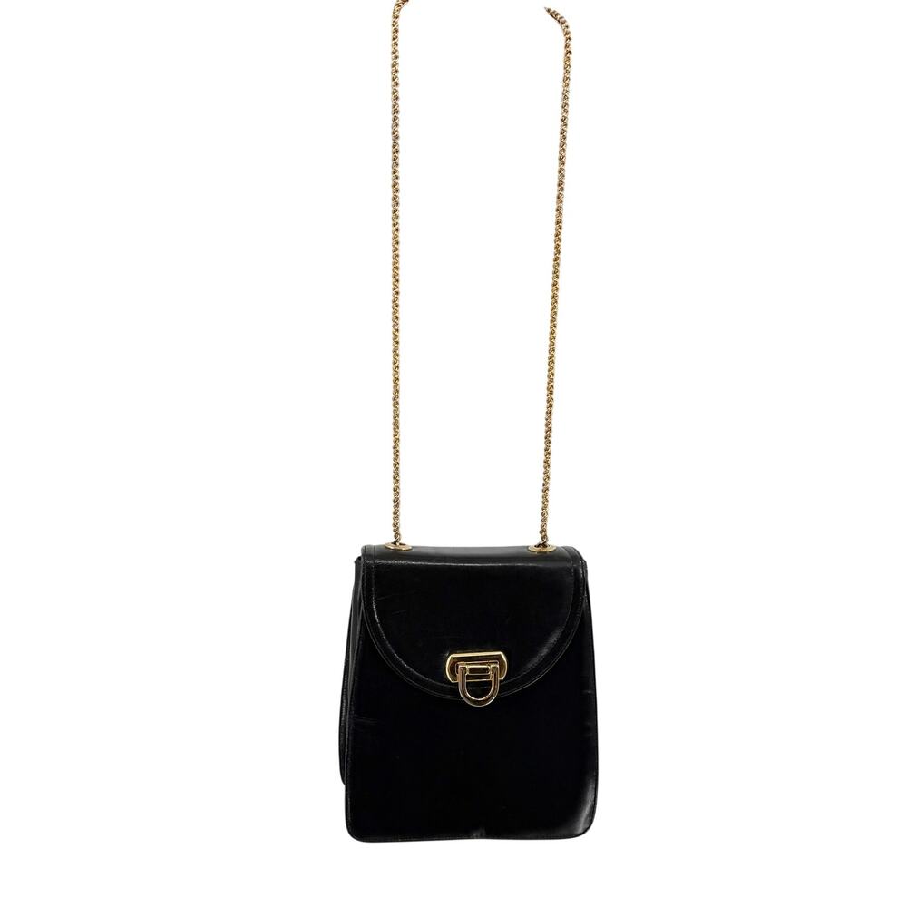 Vintage 80s Frenchy of California Black Leather Gold Chain Shoulder Bag